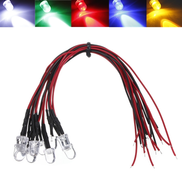 High Quality Factory Price Pre-Wired Resistor 5MM Round Top White 12V DC 20CM LED for car DIY Lamp Emitting