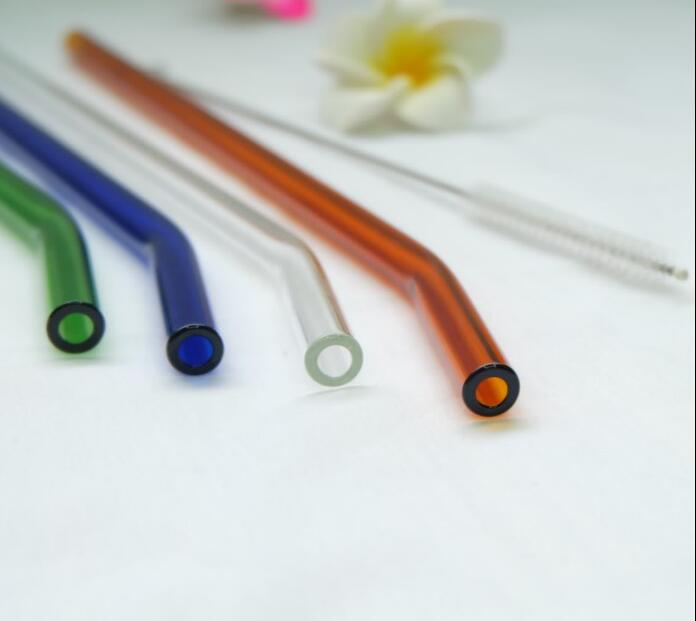 Eco-friendly Reusable Borosilicate Straight Bent Color Clear Glass Straw Set Case