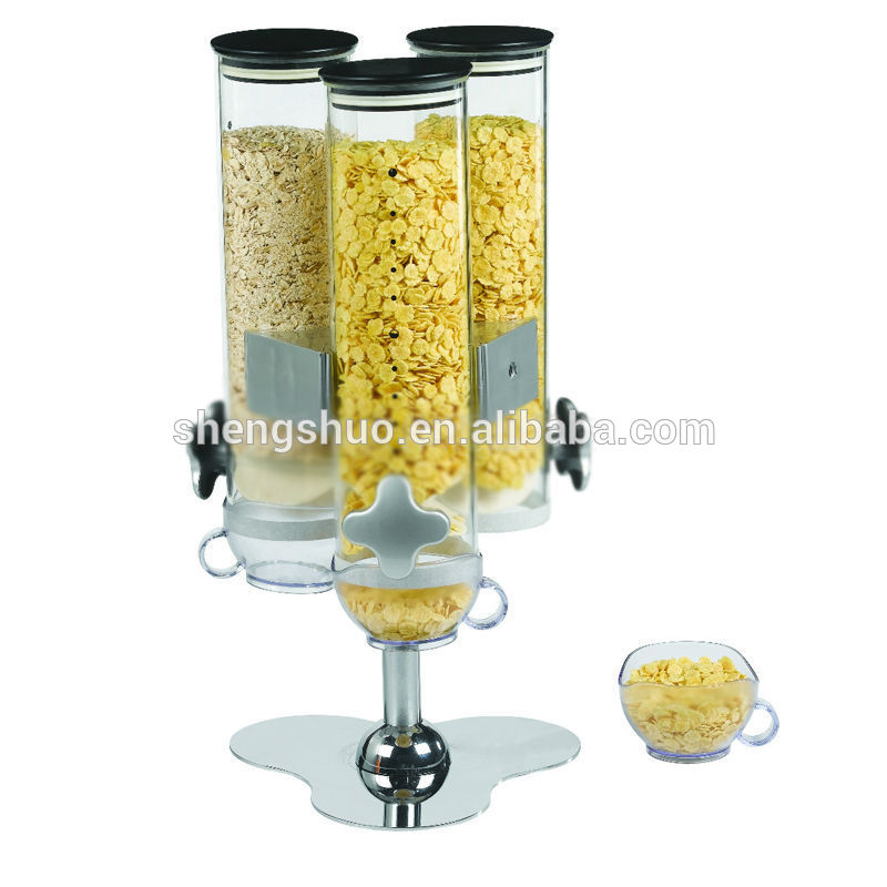 Rotating Triple bulk stainless steel dry food dispenser glass cereal dispenser