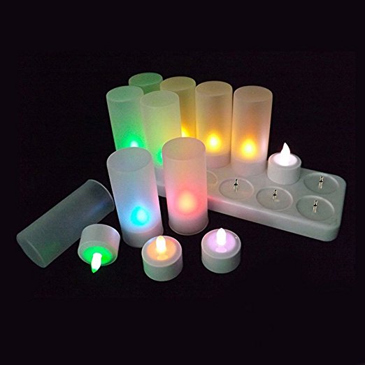 LED Rechargeable Candle Flameless Tealight Multicolor with Remote Control (12pcs)