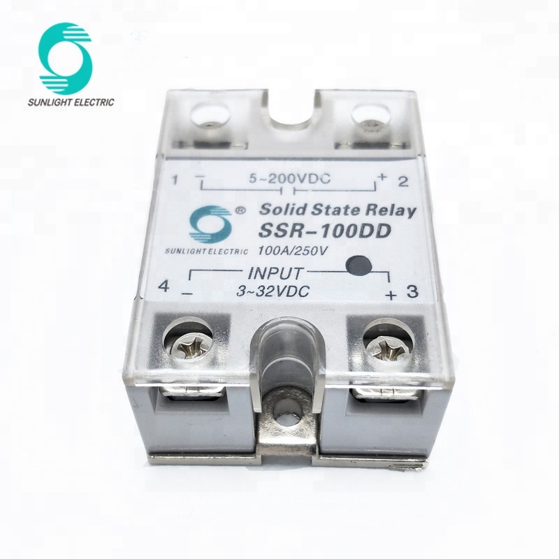 SSR-100DD sealed zero crossing control 3-32VDC output 5-60VDC led single phase 100A dc to dc ssr solid state relay