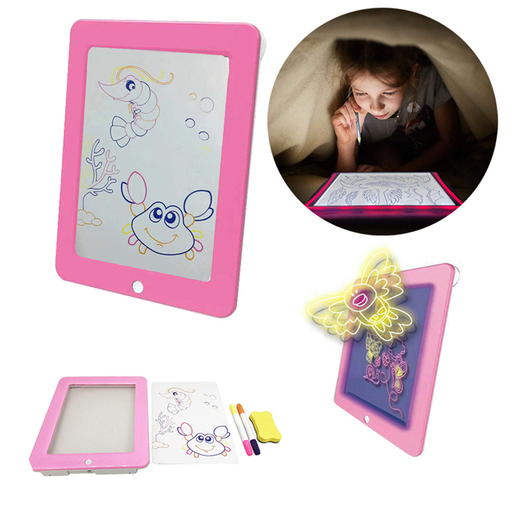 Educational 3D Magic Drawing Pad Plastic LED Writing Board For Kids Creative Art Magic Board With Pen Brush Children Clipboard