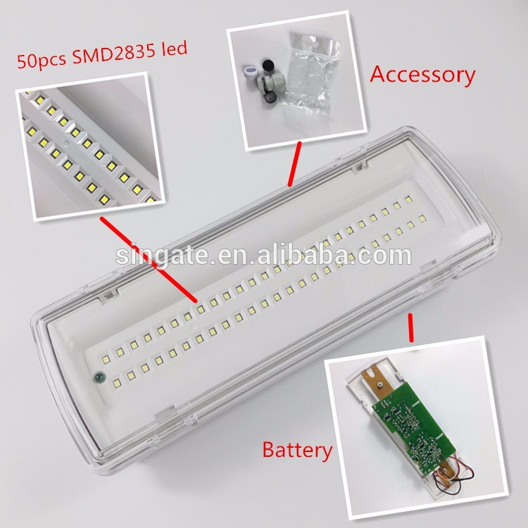 Shaoxing Singate IP65 SMD2835 30pcs 50pcs powerful ABS housing new slim type bulkhead rechargeable led emergency light