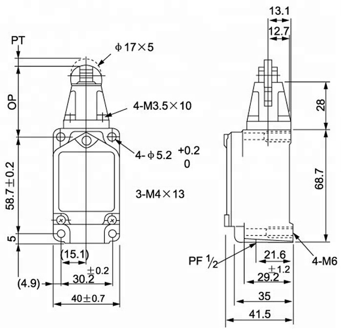 EN60947-5-1 waterproof WLD2 types of electrical roller plunger type 1NC1NO 250VAC touch limit switches