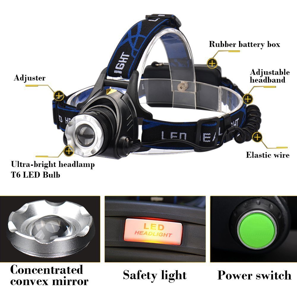 Amazon 1000 Lumen Rechargeable LED Light Headlamp Waterproof Adjustable Focus Hunting LED Headlamp