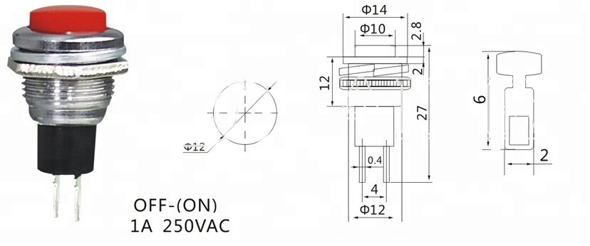 PBS-41B-2 12mm round OFF-(ON) momentary industrial push button switch