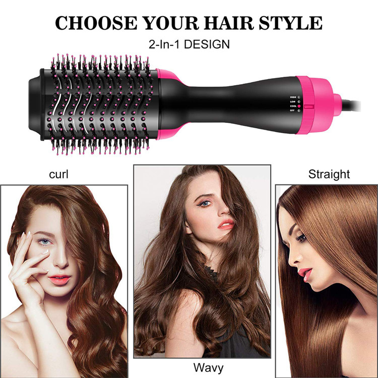 2 In 1 One Step Hair Dryer Brush Volumizer Rotating Hair Brush Roller Rotate Styler Comb Styling Straightening Curling Iron