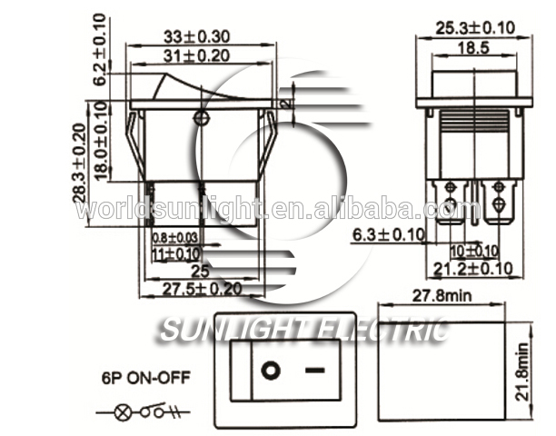 KCD2-202N kcd2 2 position led light illuminated 6-pins rocker switches