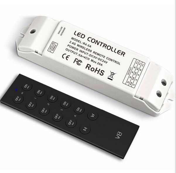 Factory price DC12-24V R4-5A receiver+V8 remote 2.4G LED RGBW controller