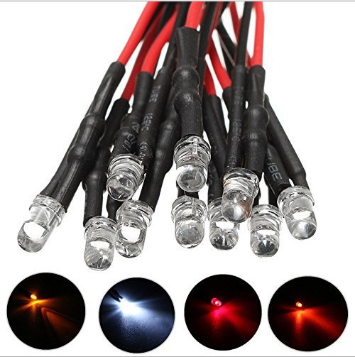3mm Pre-Wired Constant LED Bright Water Clear Bulb Diodes Kit with Plastic Shell 12V Red Color