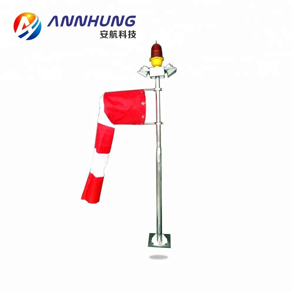 Heliport Wind Cone, ICAO Compliance Helipad Windsock with Inside Flood Light A Obstruction Light Pole Height Is Customized