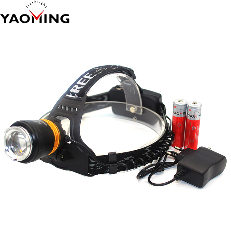 Yaoming aluminum high power t6 led flashlight 18650 rechargeable waterproof headlamp