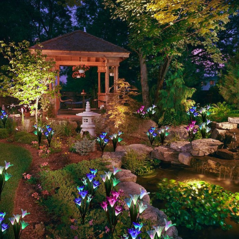 Yard Garden Path Way Solar Power Artificial Flower Landscape LED Flower Light