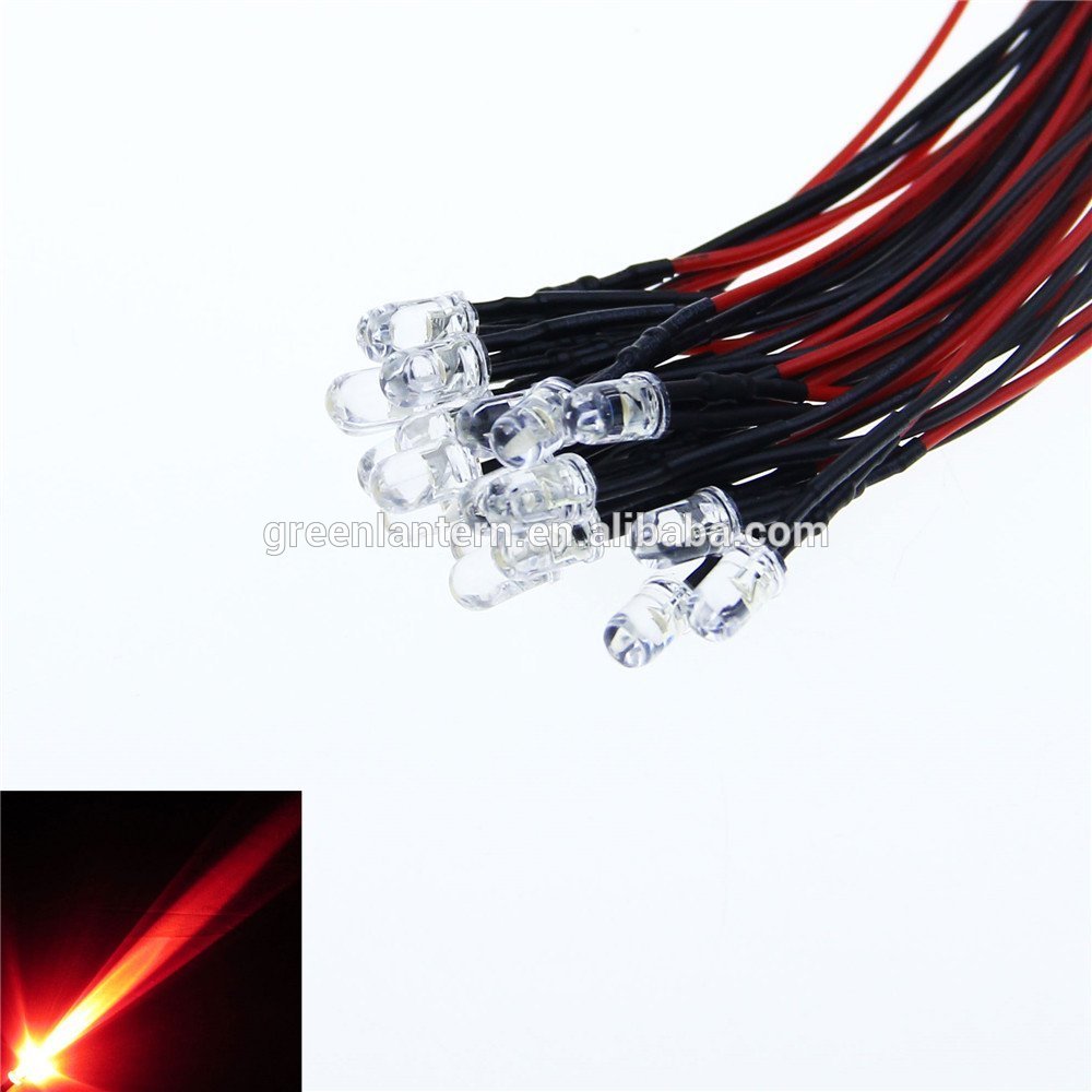 5mm 12V Red LED Pre Wired Prewired 20cm Bulb Lamp For DIY Car Boat Toys Flashing Party lighting project Red