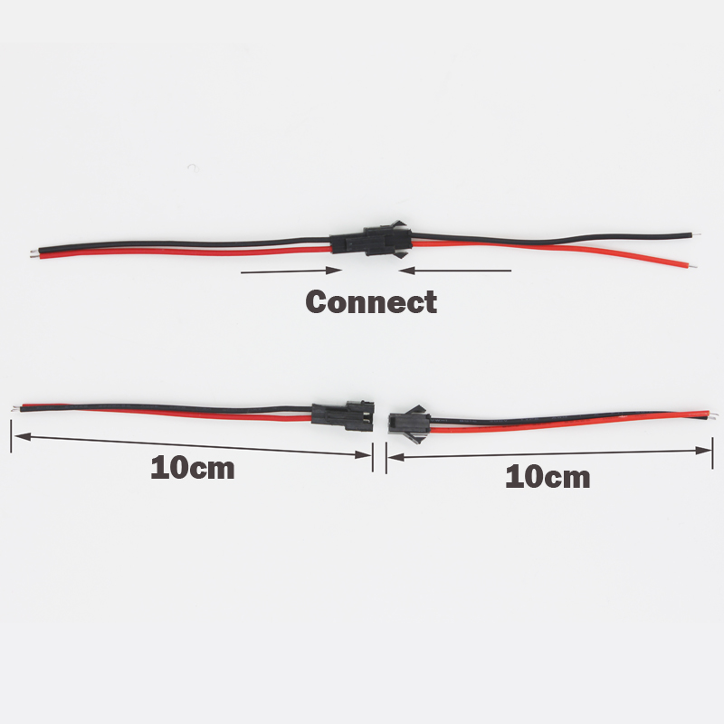 Black Red 8cm Length 2 Pins EL Wire Cable Connectors