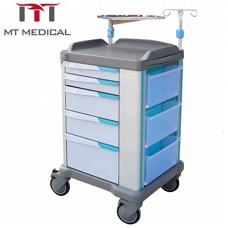 Hot sales mobile medical equipment ABS medicine emergency crash trolley cart with oxygen cylinder