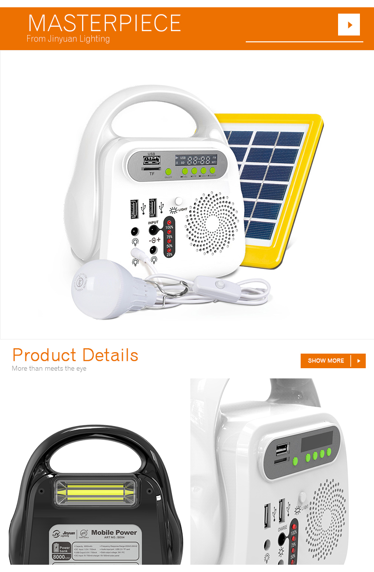 radio and led bulb home emergency portable solar lighting kit with powerbank