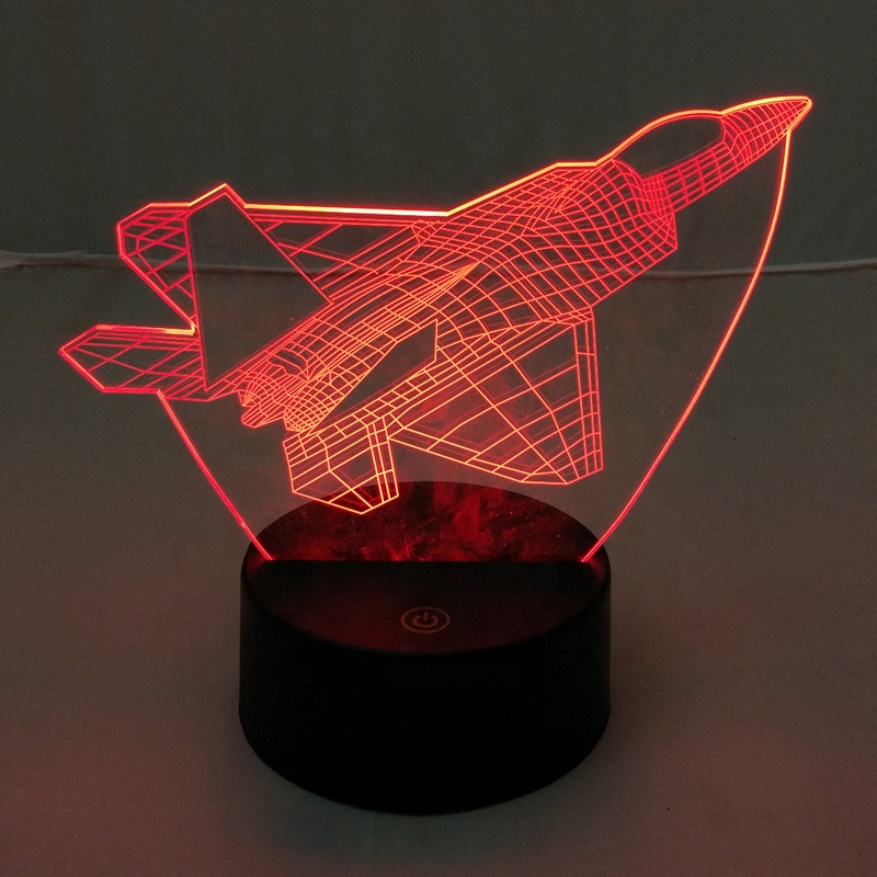 LED Night Lamp 7 Colors Flashing USB Chargeable Airplane Shape 3D Night Light Gift for Child