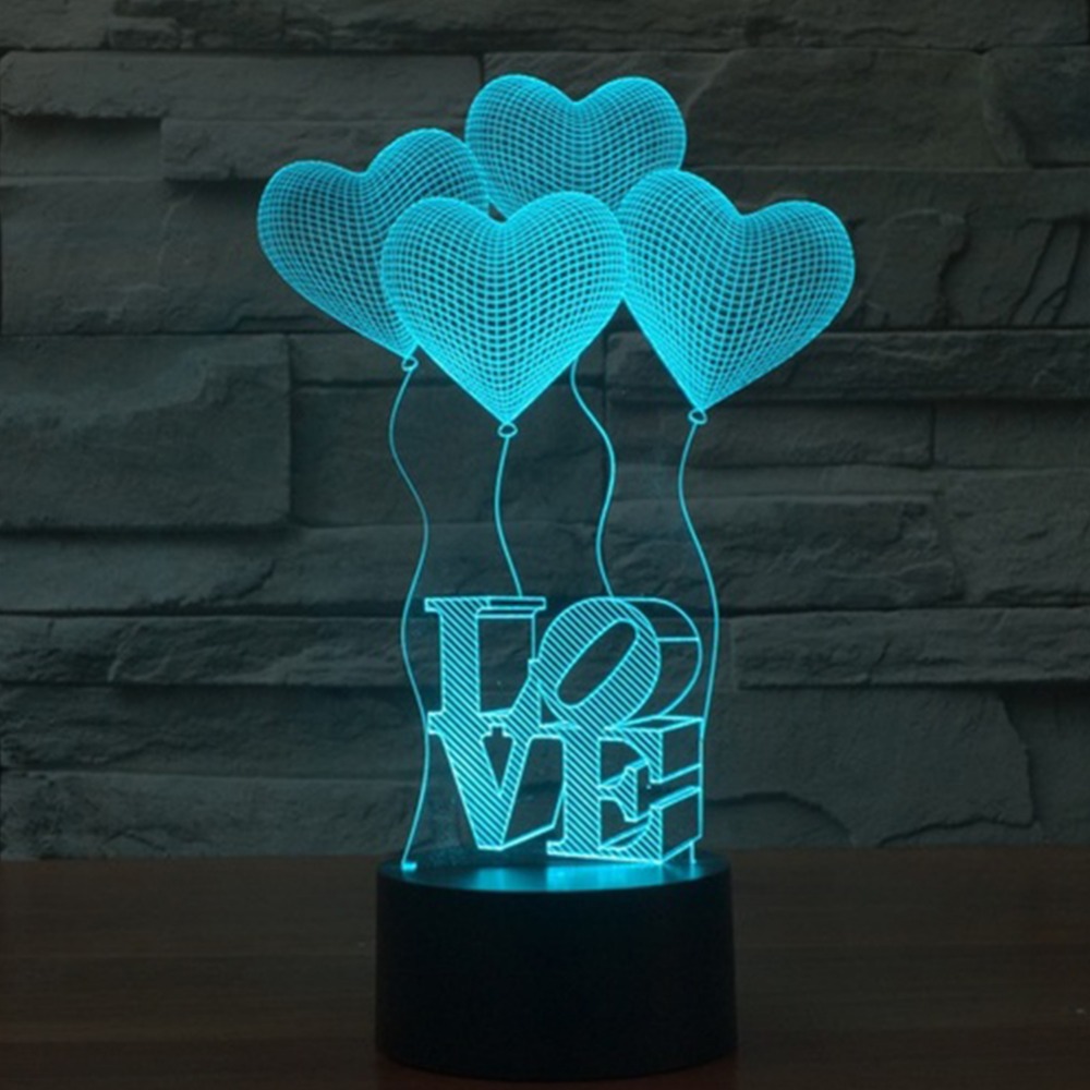3D Visual Love Heart Colorful LED Table Lamp Touch Romantic Holiday Night Light