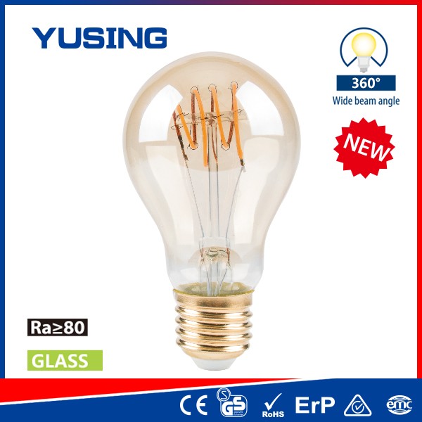 4W A60 LED Filament Lamps E27 220V Edison Bulb Glass COB Edison Filament