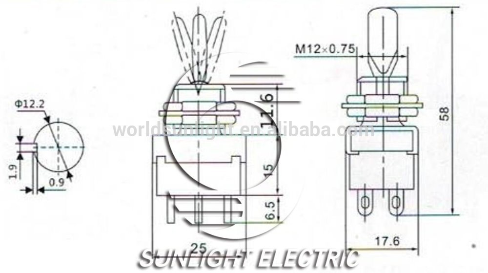 KN3-202/203 6 pin 6A 125VAC 3 way plastic handle double poles toggle switch