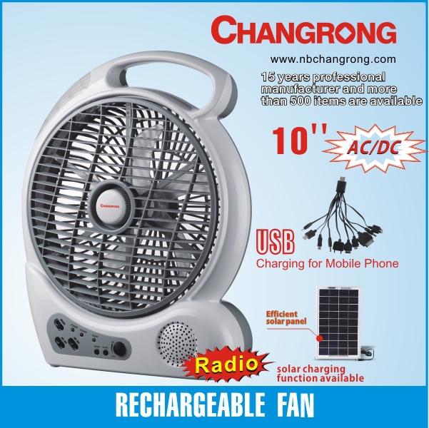 RECHARGEABLE EMERGENCY TABLE FAN WITH RADIO and USB