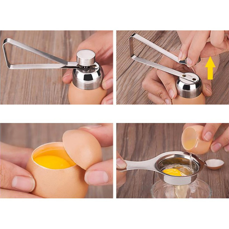 Egg Opener Kitchen Gadgets Stainless Steel Boiled Egg Topper Shell Cutter Knocker Raw Egg Cracker Separator