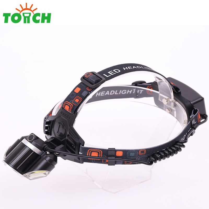 Focusable led headlamp rechargeable COB led headlamp use 2*18650 batteries for camping