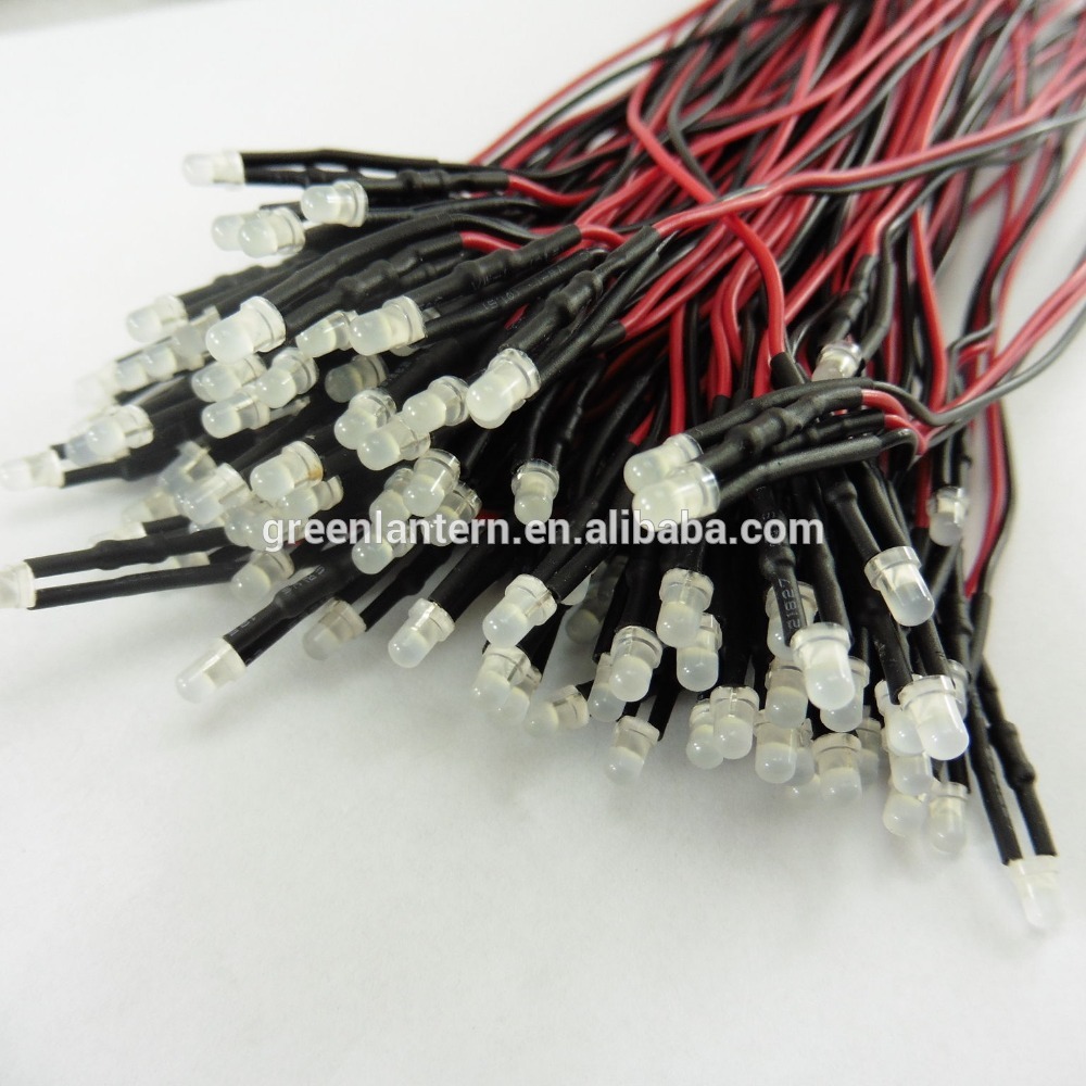 Constant 12v 3mm LED Diode Light 20cm Cable Wire With Plastic Holder Mount