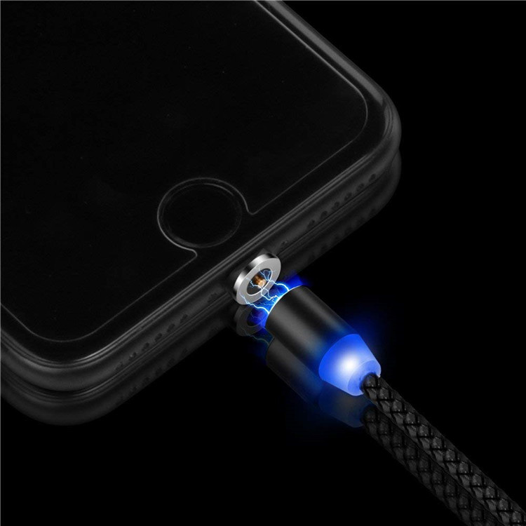 Round LED 8PIN IOS USB Magnetic Charging Cable for iPhone 5 5S 6 6S Plus 7 7Plus 8 8Plus X 360 Degree Rotation Cable Charger