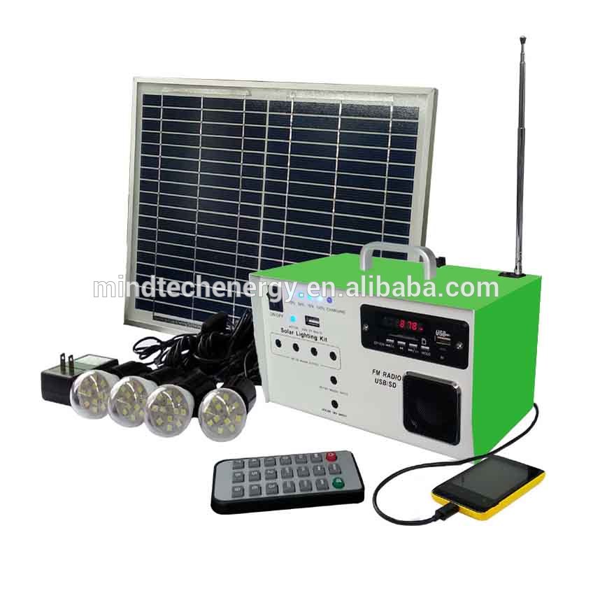 10w portable solar dc lighting kits with fm radio