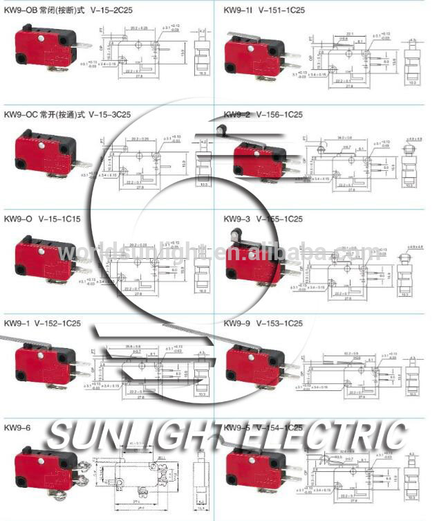 KW7-2B 16A 250VAC SPST-NC snap action steel long Roller Arm Lever microswitch micro switch