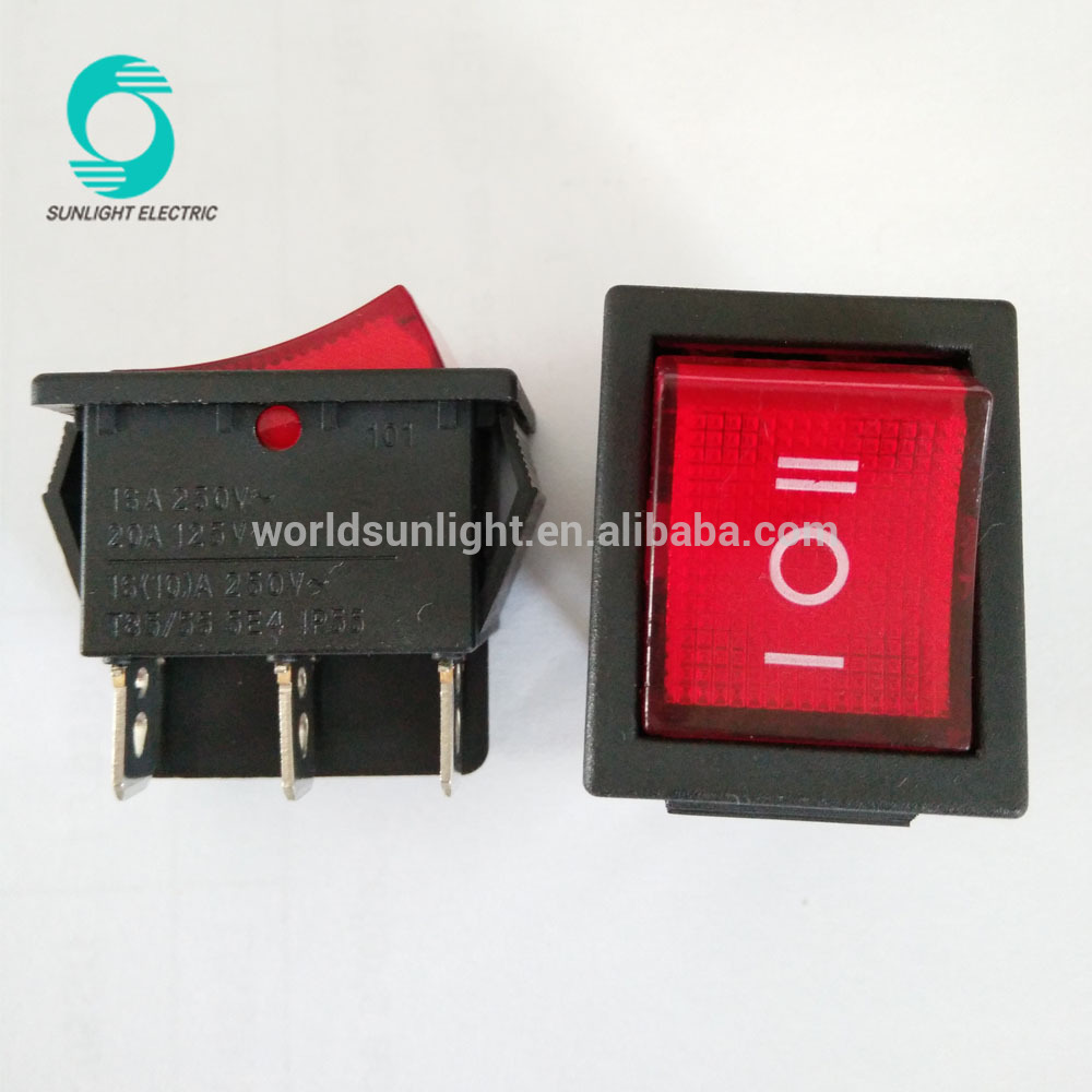 KCD2-203N ON/OFF/ON maintained 15A 250VAC DPDT 12v red led illuminated rocker switch