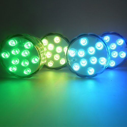 Beautiful 10-LED RGB Submersible LED Light, Multi Color Waterproof Wedding Party Vase Base Floral Light + Remote Control