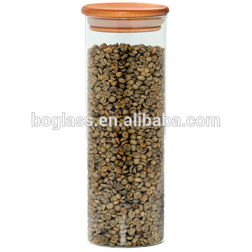 round borosilicate glass jar with wooden lid,glass tube with bamboo cap