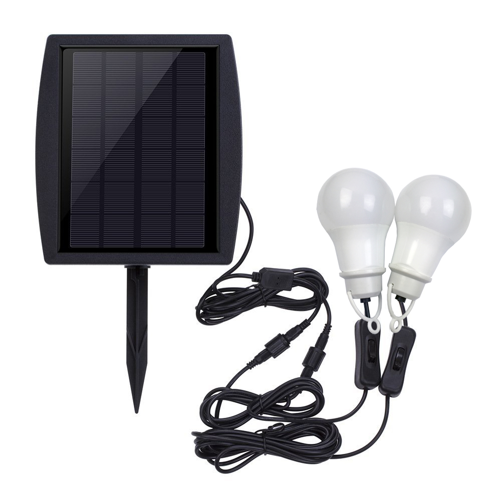 2.5W solar panel charging led emergency light 2 bulbs with 5m cable for home emergency and camping lighting