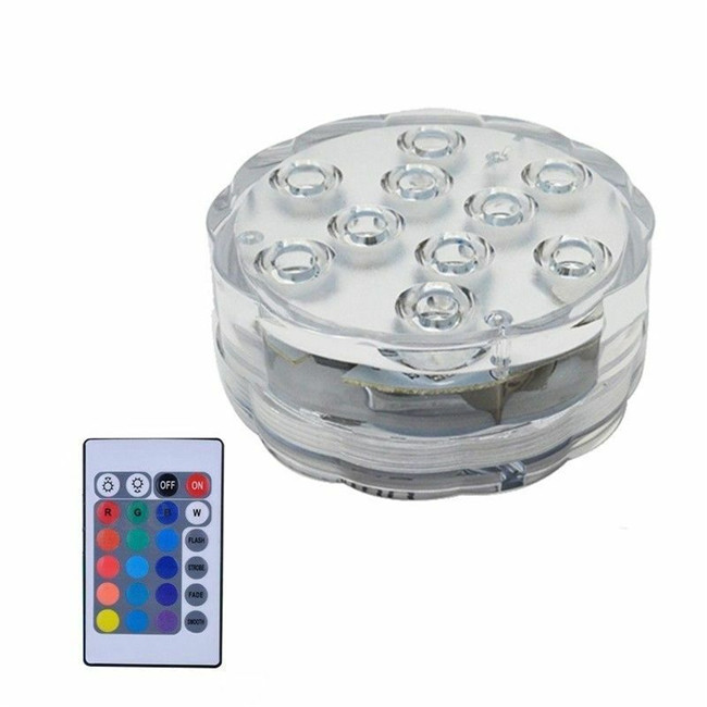 Remote Control Battery Operated Submersible 10 led Light RGB Multi-Color Waterproof Pool Light