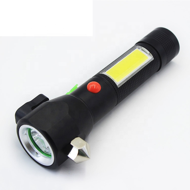 USB Rechargeable Flashlight Cordless Magnetic LED flashlight with Safe Hammer Cutting