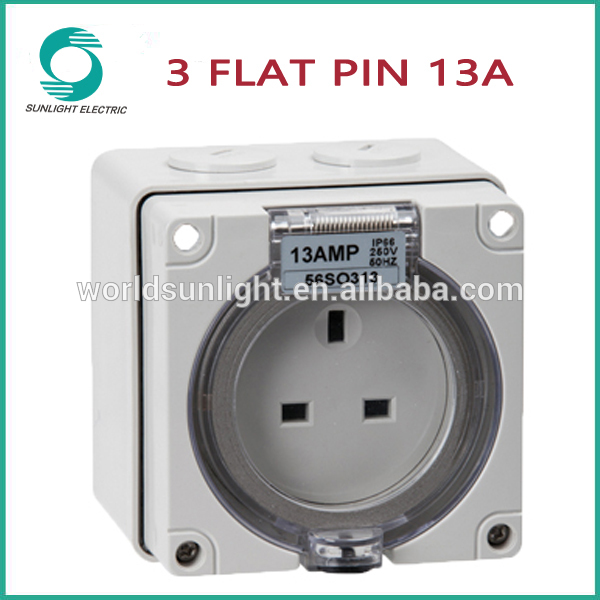 56SO313 IP66 Single phase 3 flat pin 13A 250V industrial socket