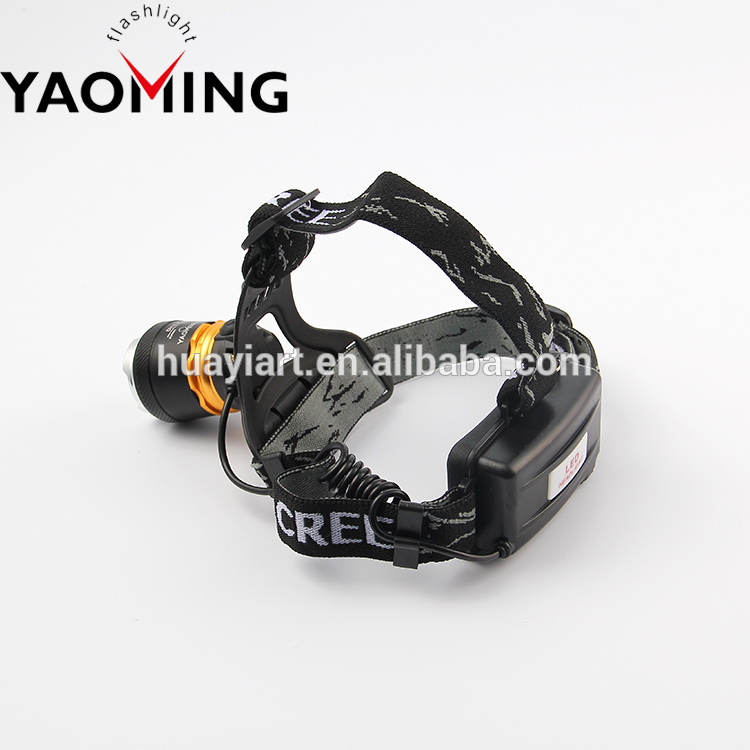 ZoomableAluminum RechargeableLED Headlamp with red light behind battery cover