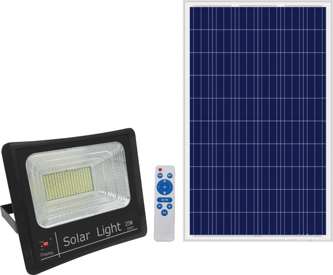 Solar rechargeable led floodlight 25W, 40W, 60W, 120W, 200W, remote control, dimmable, LED screen shows the battery level