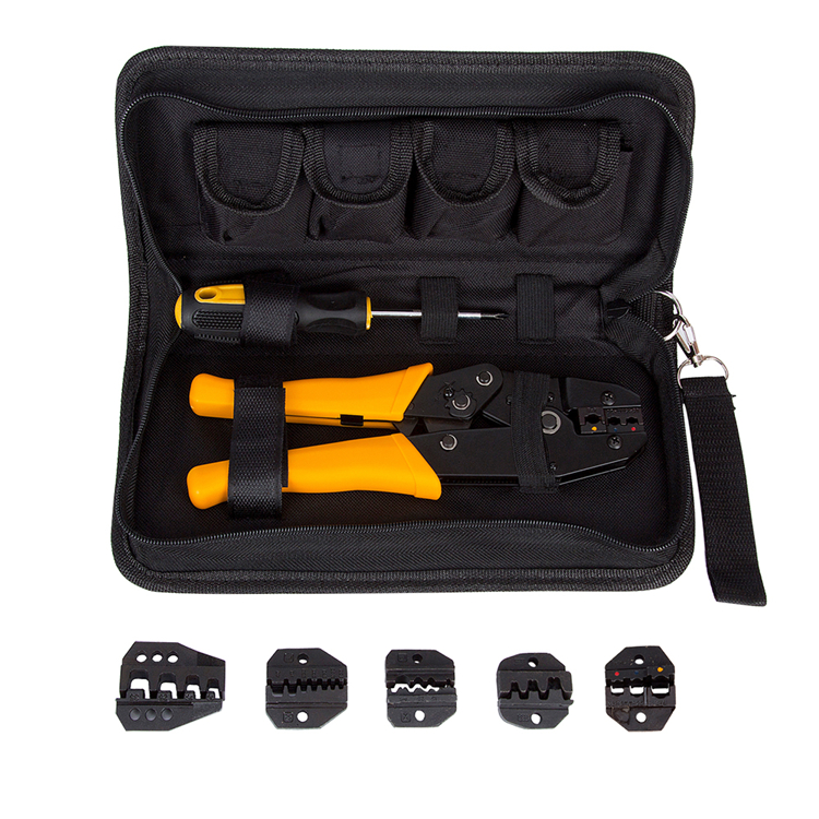 Crimping Pliers Terminal Ratchet Crimper 5 Interchangeable Die for Different Kind Terminals Electrical Clamp Kit tools