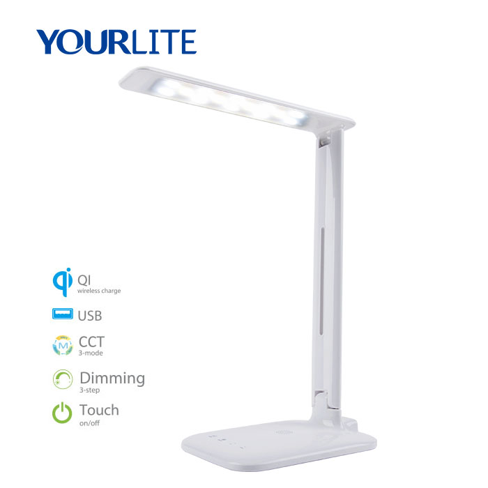 Touch Switch Control Qi Wireless Charging Dimmable Student LED Desk Lamp