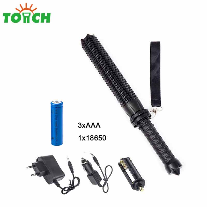 Hot sell Rechargeable police security led flashlight baton weapon self defence led flash light for emergency