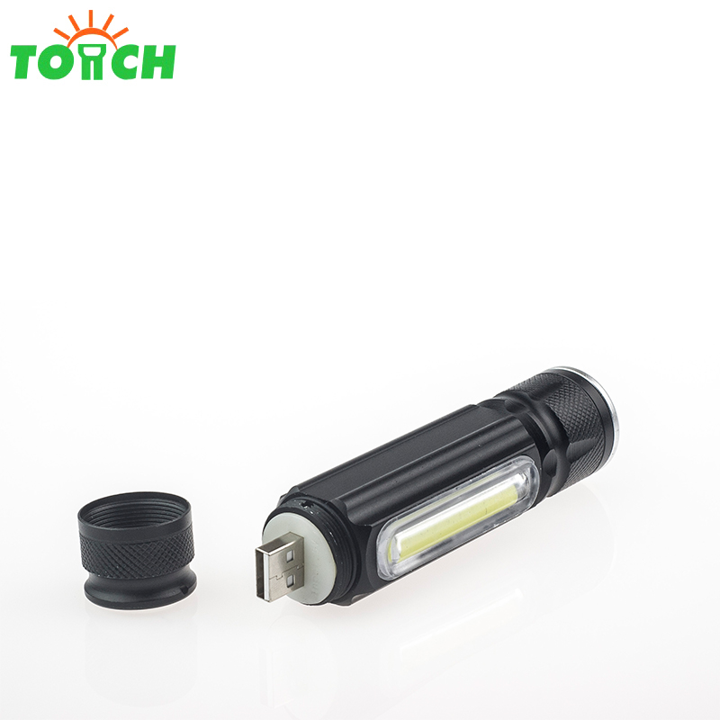 High power COB + T6 led flashlight usb charging led torch light with magnet