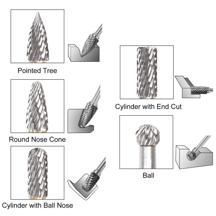 10pc/set Shank Tungsten Carbide Milling Cutter  Rotary Burr Double Diamond Cut Tools Engraving Bits