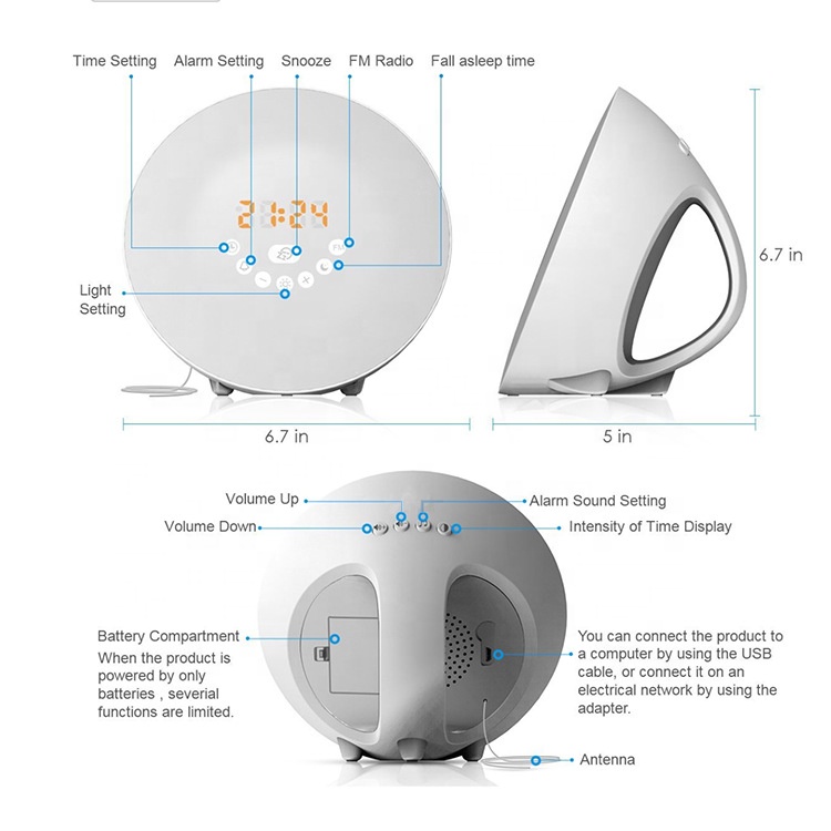 Sleep trainer Sunrise Despertador wake up light alarm clock night light FM radio speaker bedside lamp Christmas