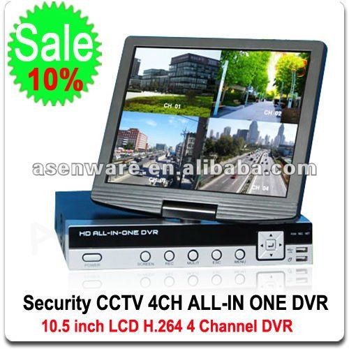 4 Channel HD ALL-IN-ONE H.264 4CH DVR mini DVR with Screen 10.5 LCD.