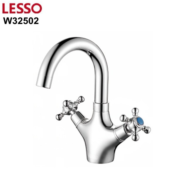 W32502 LESSO polished and eco-friendly dual handle wash basin faucet