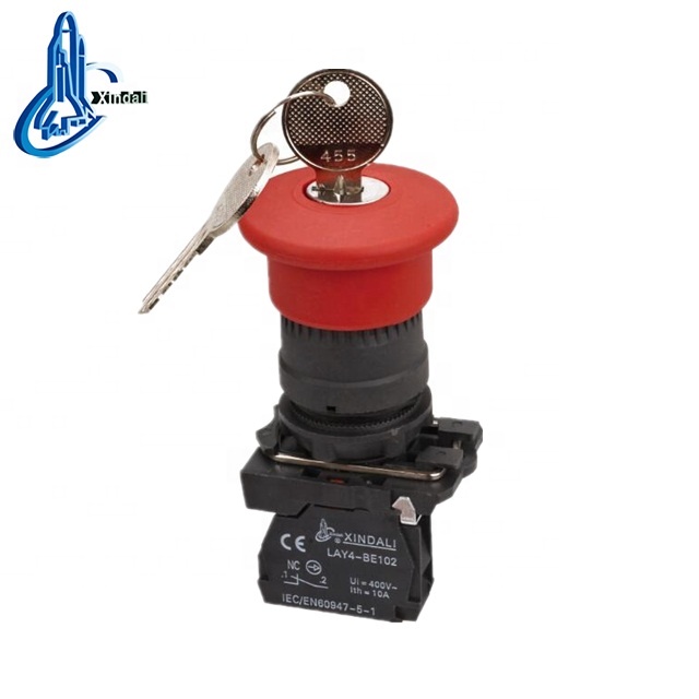 hotselling key-lock 22mm metal emergency stop led red mushroom head LAY4-ES142